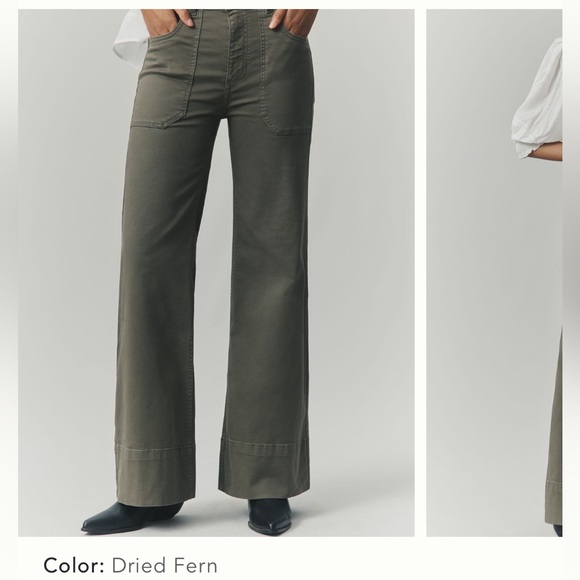 Pilcro Anthropologie Olive Green High-Rise Rylan Relaxed Flare Pants NWT - Picture 2 of 4